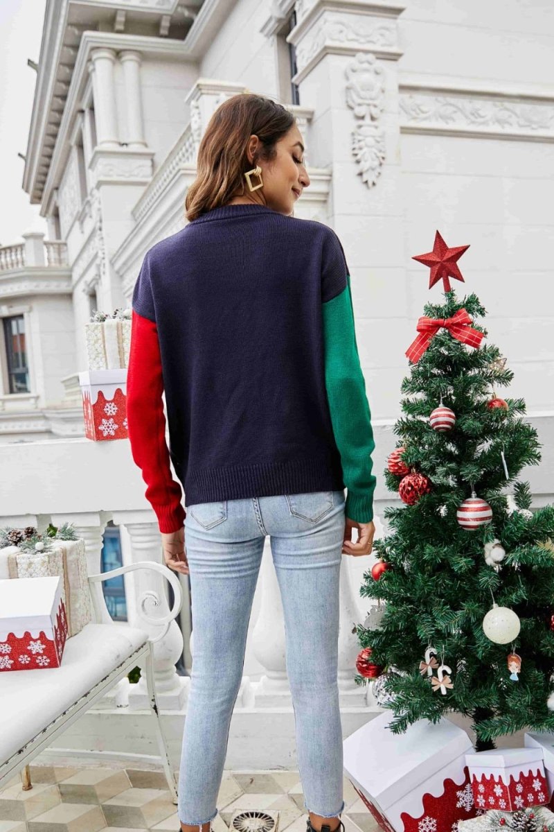 Christmas Color Block Knit Pullover - S. M. & Co.