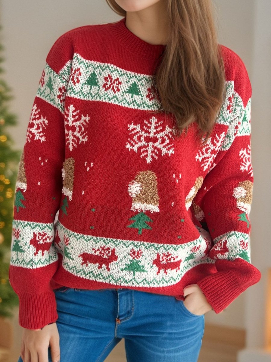 Christmas Element Round Neck Long Sleeve Sweater - S. M. & Co.