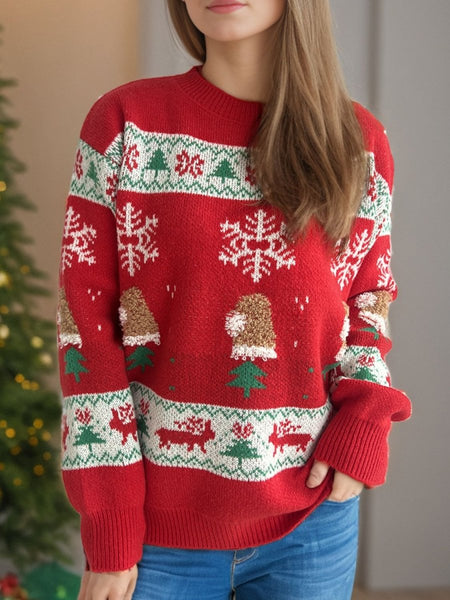 Christmas Element Round Neck Long Sleeve Sweater - S. M. & Co.