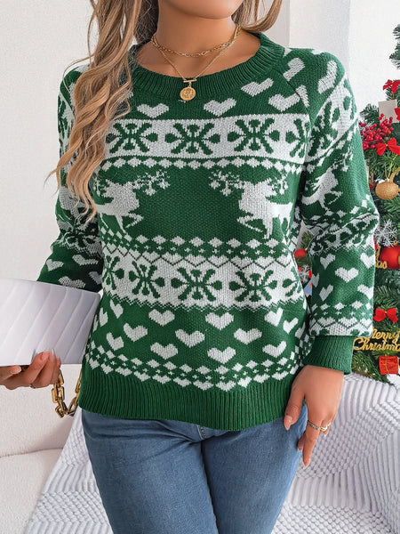 Christmas Element Round Neck Long Sleeve Sweater - S. M. & Co.