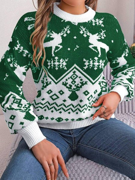 Christmas Element Round Neck Long Sleeve Sweater - S. M. & Co.