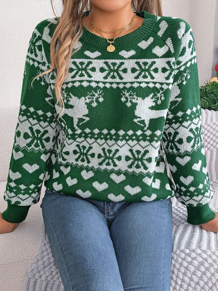 Christmas Element Round Neck Long Sleeve Sweater - S. M. & Co.