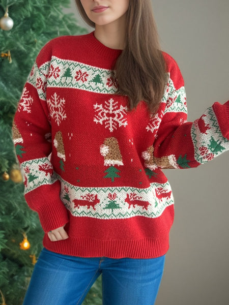 Christmas Element Round Neck Long Sleeve Sweater - S. M. & Co.