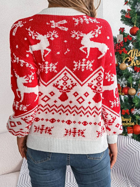 Christmas Element Round Neck Long Sleeve Sweater - S. M. & Co.