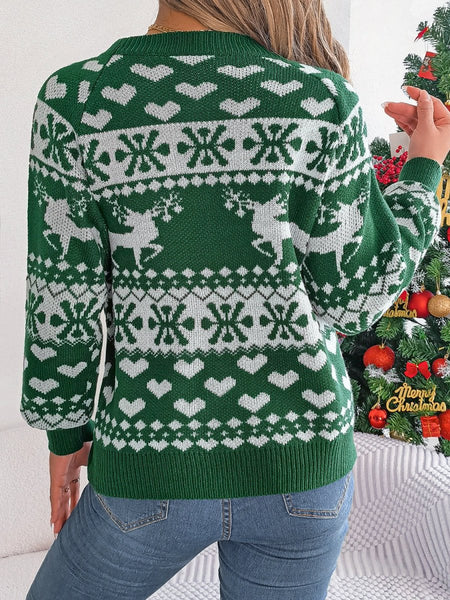 Christmas Element Round Neck Long Sleeve Sweater - S. M. & Co.