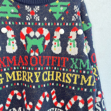 Christmas Pattern Round Neck Long Sleeve Sweater - S. M. & Co.