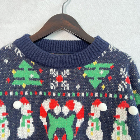 Christmas Pattern Round Neck Long Sleeve Sweater - S. M. & Co.