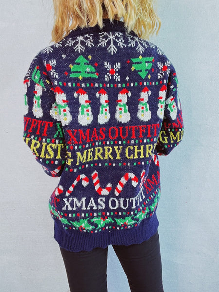 Christmas Pattern Round Neck Long Sleeve Sweater - S. M. & Co.