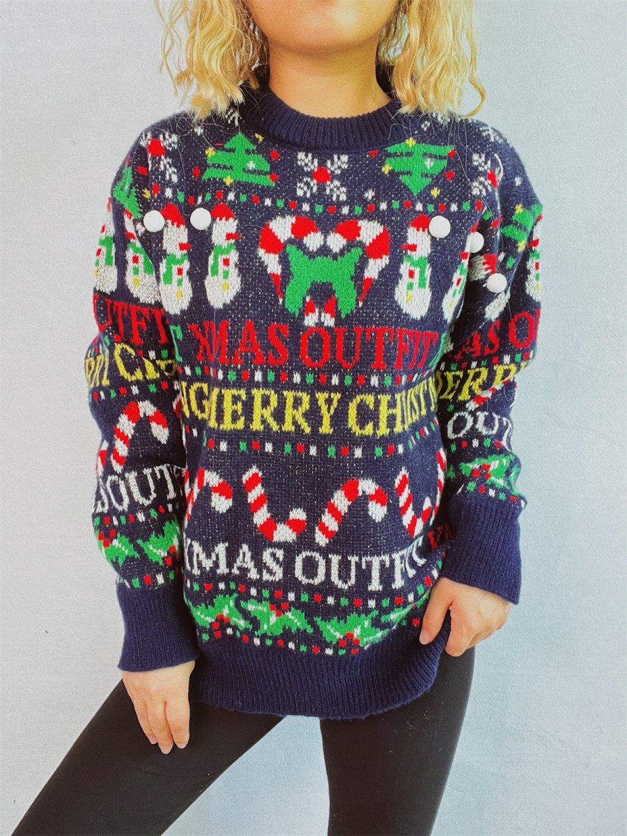 Christmas Pattern Round Neck Long Sleeve Sweater - S. M. & Co.