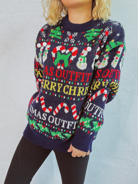 Christmas Pattern Round Neck Long Sleeve Sweater - S. M. & Co.