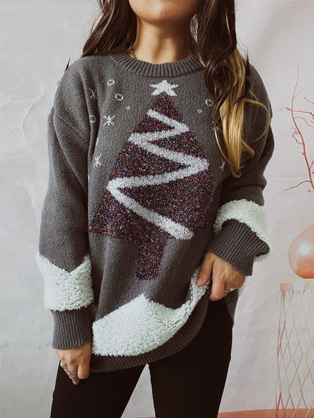 Christmas Tree Graphic Dropped Shoulder Sweater - S. M. & Co.