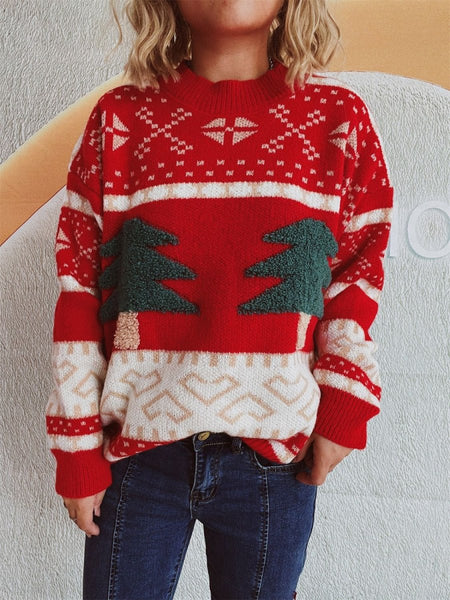 Christmas Tree Mock Neck Long Sleeve Sweater - S. M. & Co.