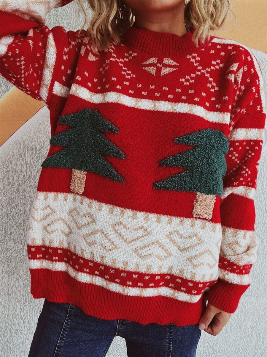 Christmas Tree Mock Neck Long Sleeve Sweater - S. M. & Co.