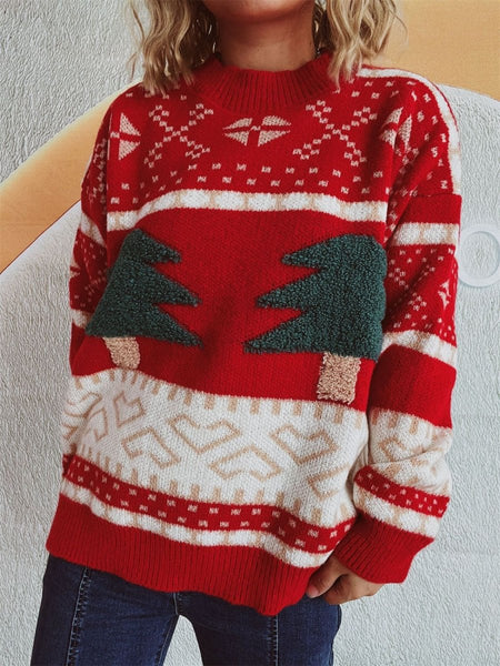 Christmas Tree Mock Neck Long Sleeve Sweater - S. M. & Co.