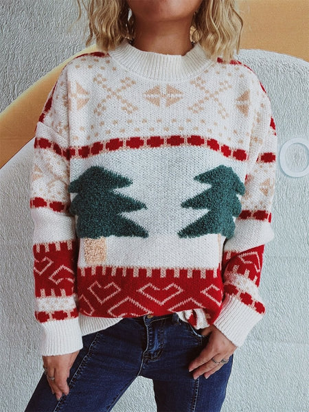 Christmas Tree Mock Neck Long Sleeve Sweater - S. M. & Co.