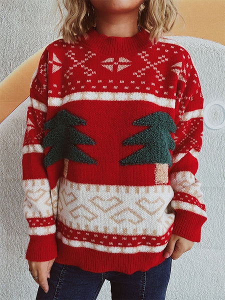 Christmas Tree Mock Neck Long Sleeve Sweater - S. M. & Co.