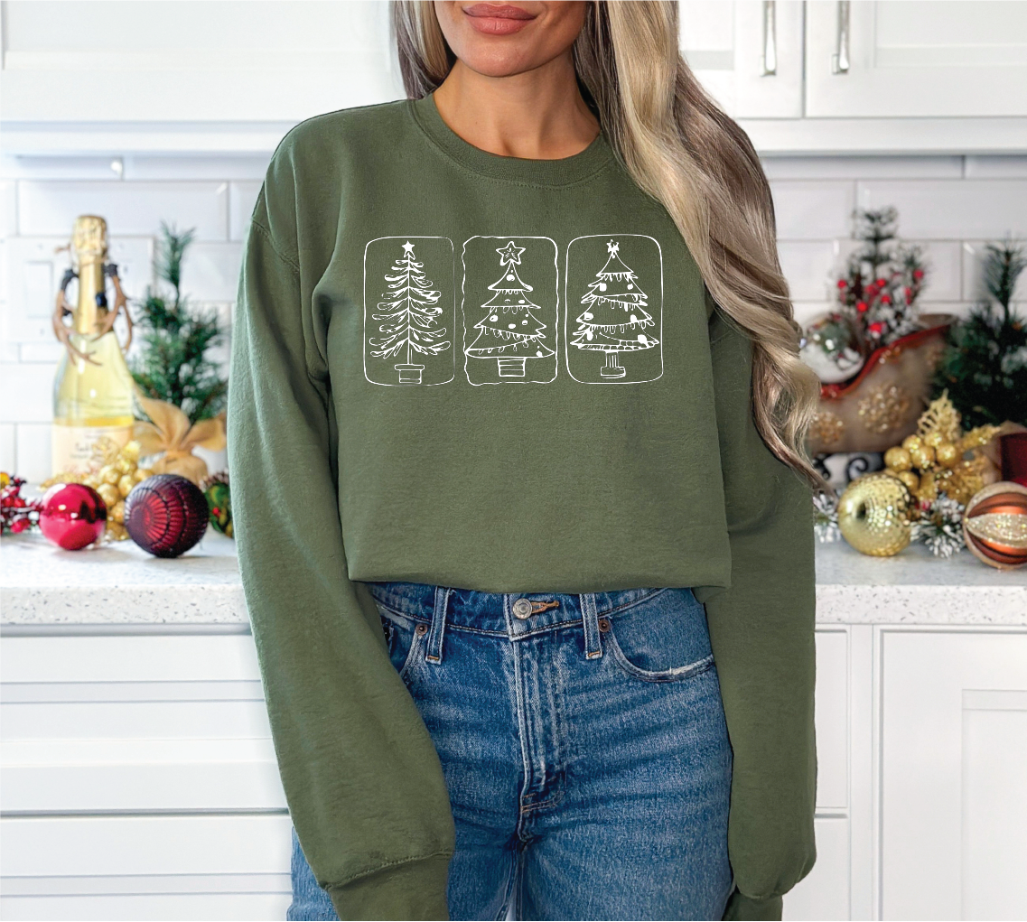 Doodle Christmas Tree Squares Graphic Sweater