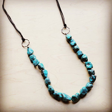 Chunky Blue Natural Turquoise Necklace w/ Leather - S. M. & Co. Necklace