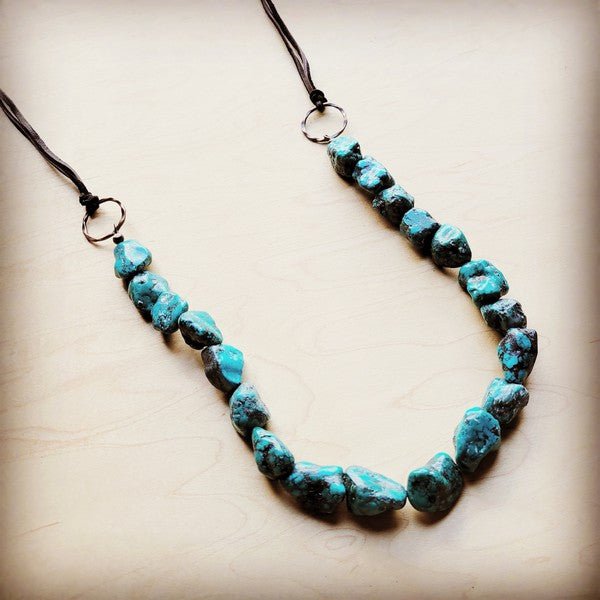 Chunky Blue Natural Turquoise Necklace w/ Leather - S. M. & Co. Necklace