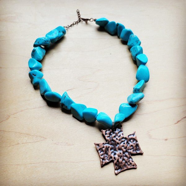 Chunky Blue Turquoise Collar Necklace Cross Pendan - S. M. & Co. Necklace