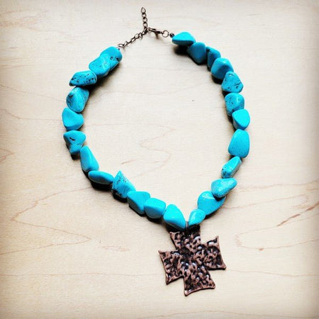 Chunky Blue Turquoise Collar Necklace Cross Pendan - S. M. & Co. Necklace