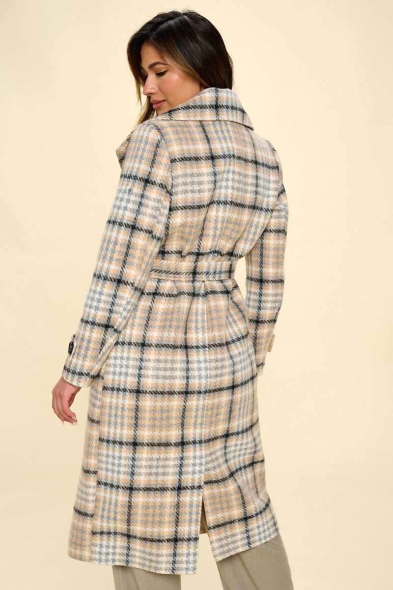 Coalition LA Double-Breasted Plaid Coat with Belt - S. M. & Co. Coat