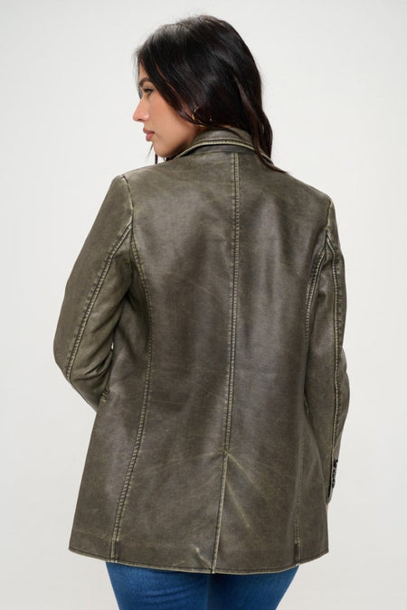 Coalition LA Single-Breasted Vegan Leather Blazer - S. M. & Co. Vegan Leather Blazer