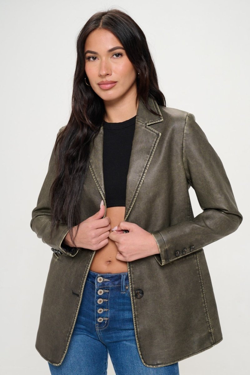 Coalition LA Single-Breasted Vegan Leather Blazer - S. M. & Co. Vegan Leather Blazer