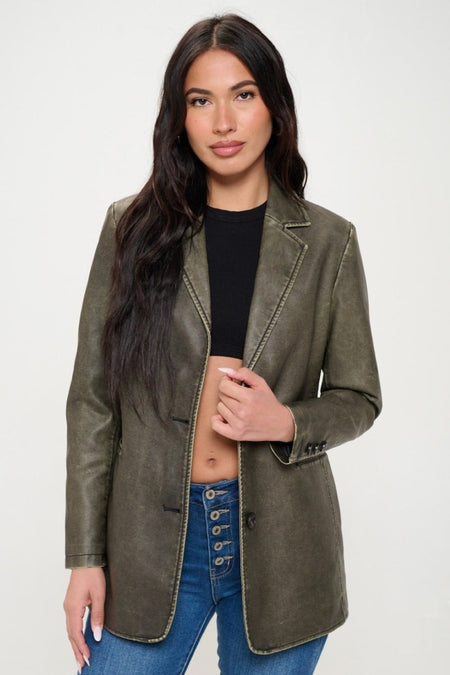 Coalition LA Single-Breasted Vegan Leather Blazer - S. M. & Co. Vegan Leather Blazer