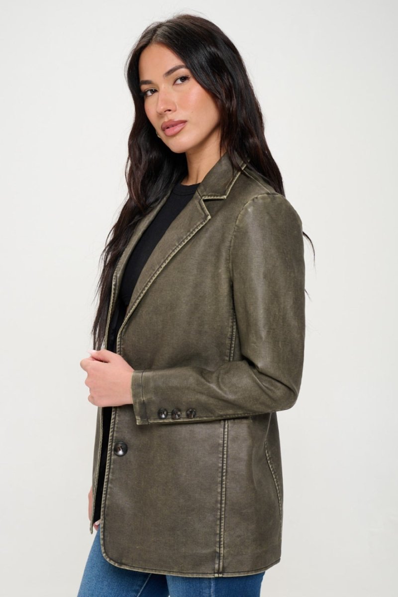 Coalition LA Single-Breasted Vegan Leather Blazer - S. M. & Co. Vegan Leather Blazer