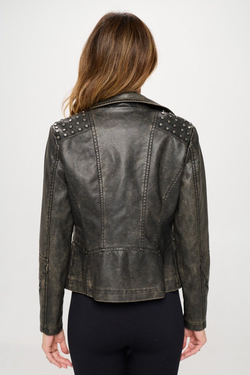 Coalition LA Studded Classic Moto Faux Leather Jacket - S. M. & Co. Leather Jacket