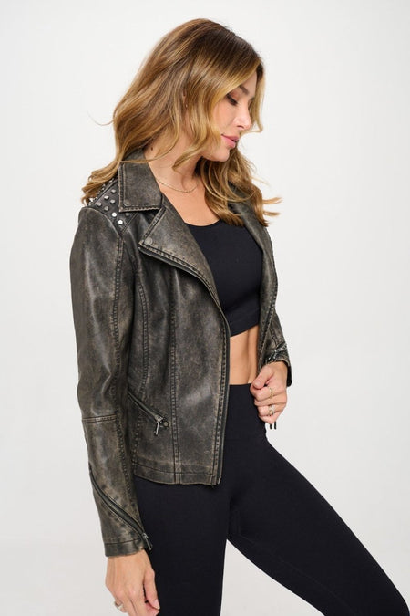 Coalition LA Studded Classic Moto Faux Leather Jacket - S. M. & Co. Leather Jacket