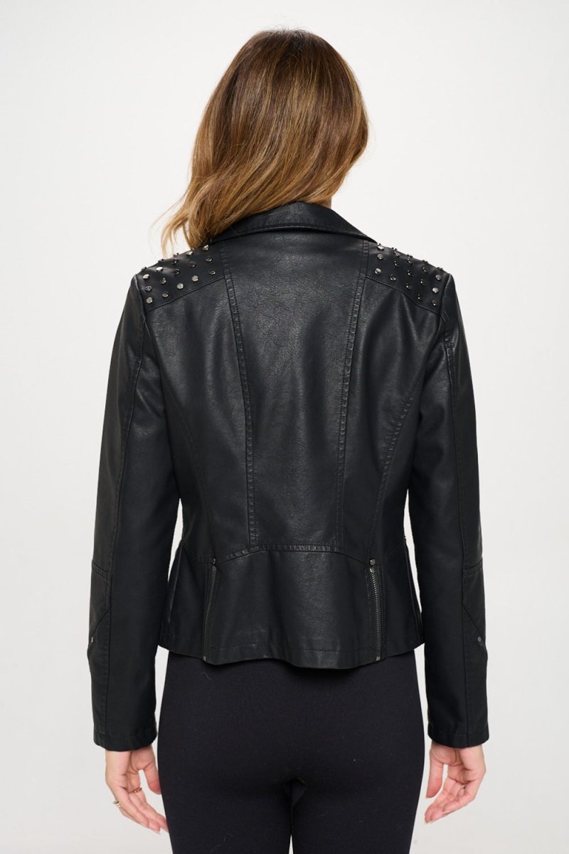 Coalition LA Studded Classic Moto Faux Leather Jacket - S. M. & Co. Leather Jacket