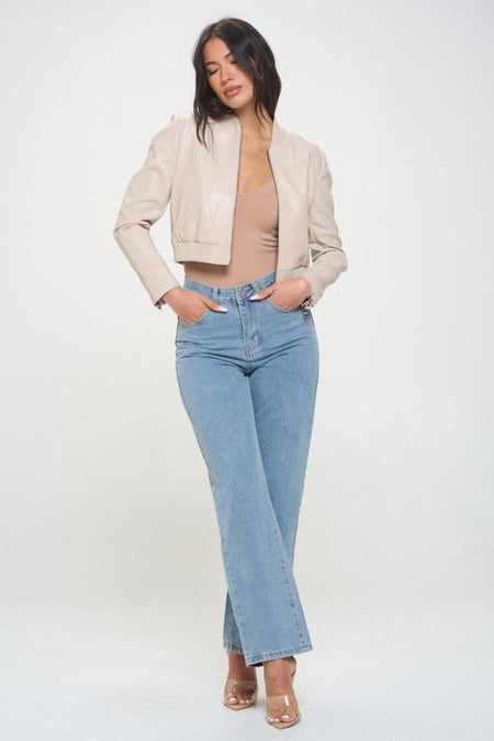 Coalition LA Zip Up Cropped Bomber Jacket - S. M. & Co. Bomber Jacket