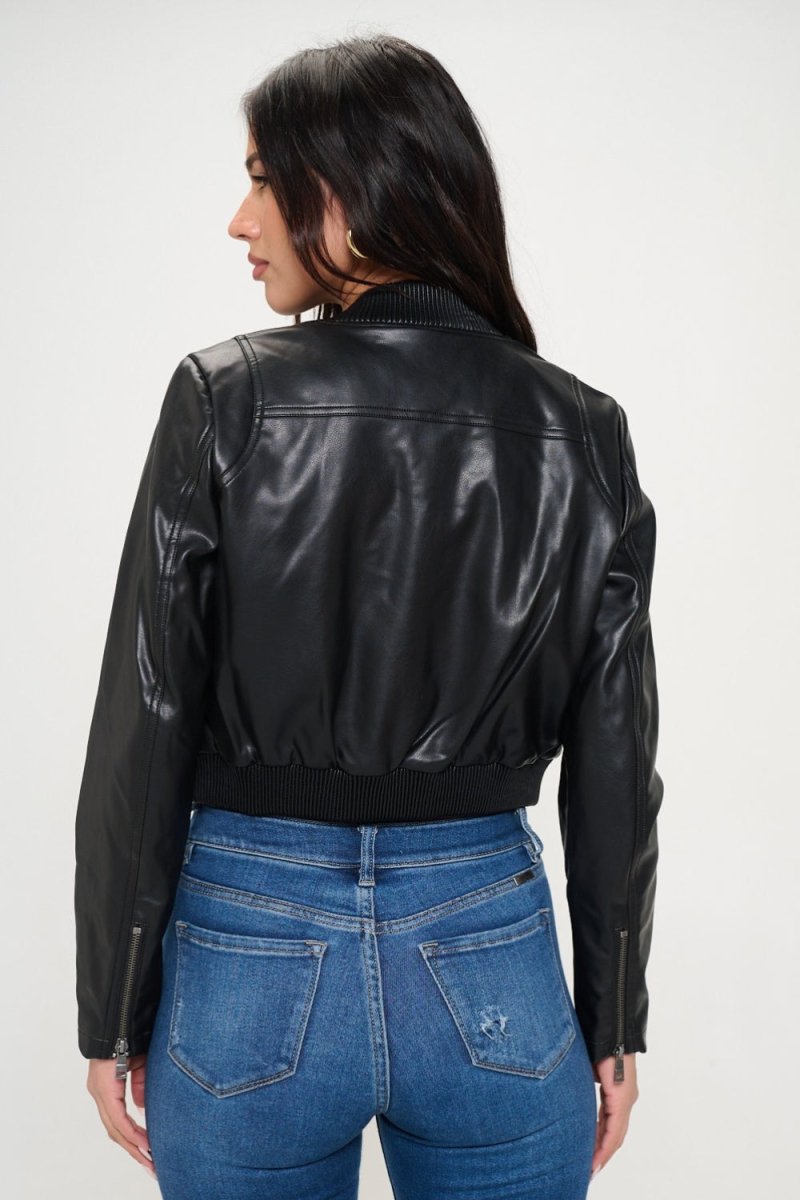 Coalition LA Zip Up Cropped Bomber Jacket - S. M. & Co. Bomber Jacket