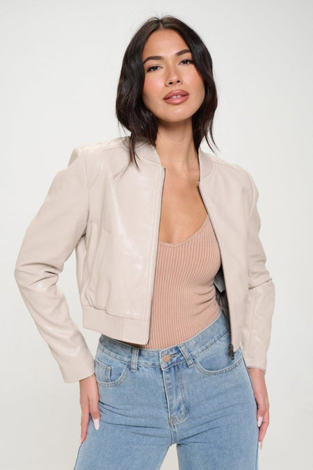 Coalition LA Zip Up Cropped Bomber Jacket - S. M. & Co. Bomber Jacket