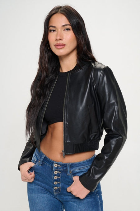 Coalition LA Zip Up Cropped Bomber Jacket - S. M. & Co. Bomber Jacket