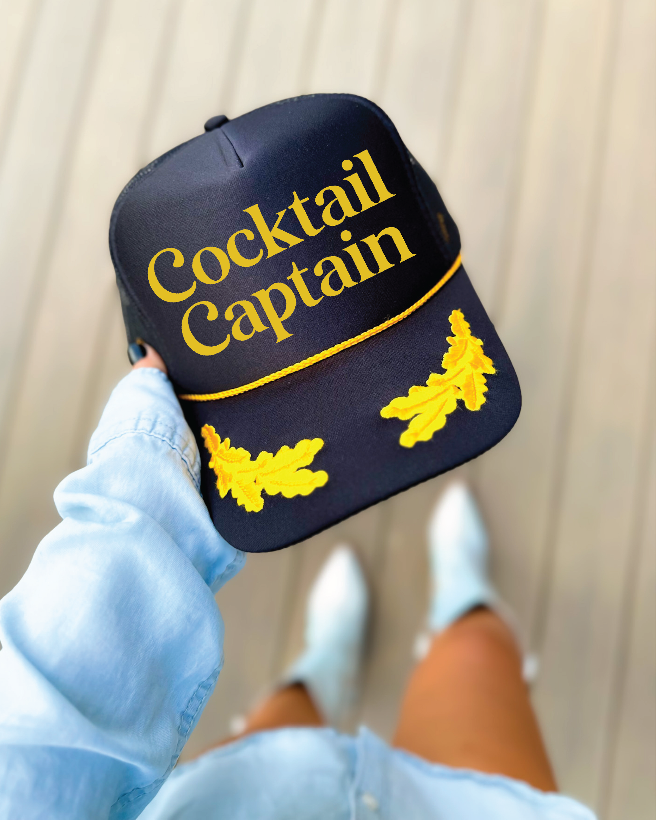 Cocktail Captain DTF Printed Black Trucker Hat