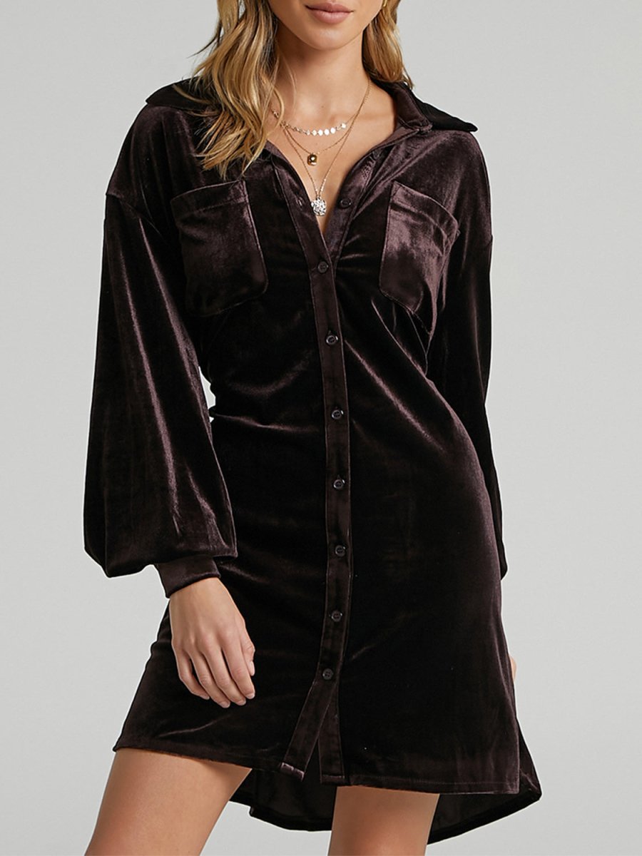 Collared Neck Button Down Long Sleeve Mini Dress - S. M. & Co.