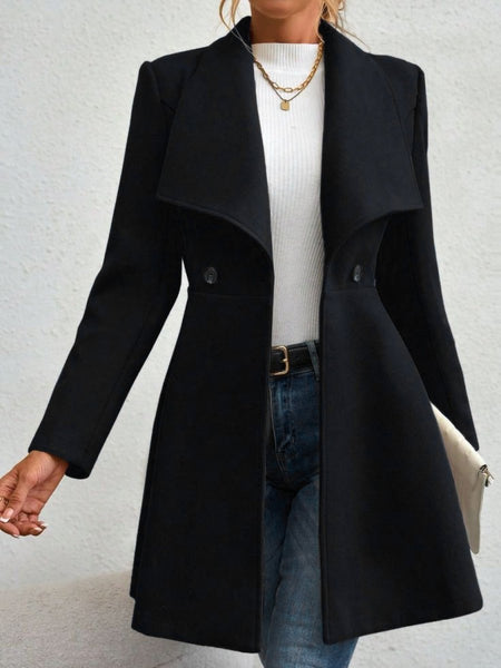 Collared Neck Button Up Long Sleeve Coat - S. M. & Co.