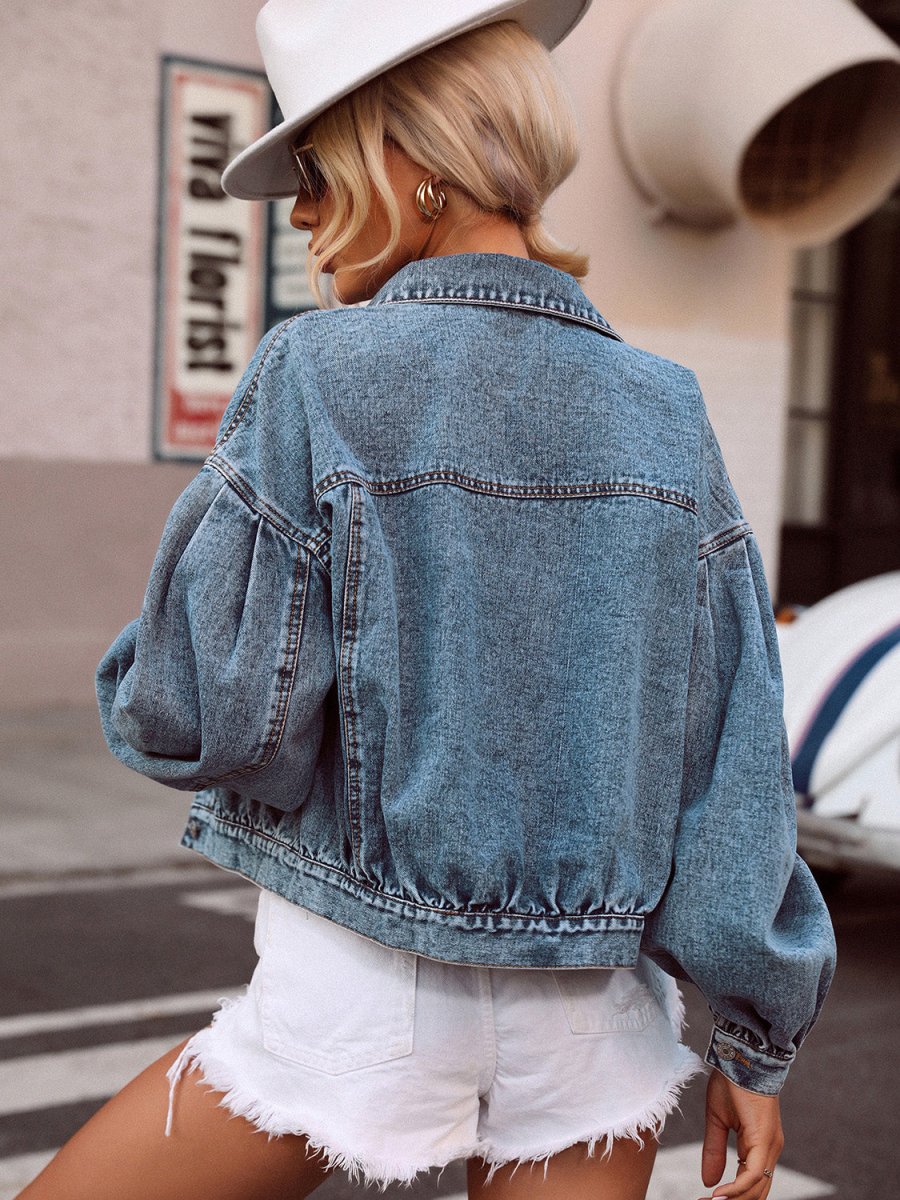 Collared Neck Dropped Shoulder Denim Top - S. M. & Co.