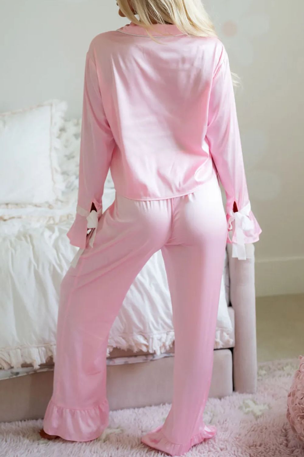 Collared Neck Long Sleeve Top and Pants Lounge Set - S. M. & Co. Lounge Set