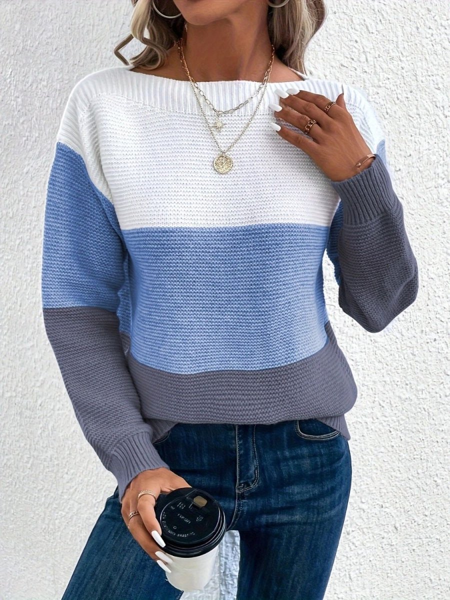 Color Block Boat Neck Sweater - S. M. & Co.