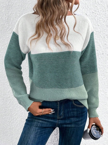 Color Block Drop Shoulder Long Sleeve Sweater - S. M. & Co.