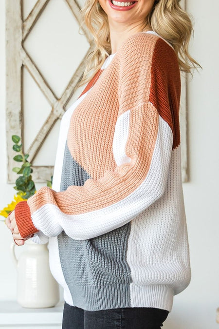 Color Block Drop Shoulder Long Sleeve Sweater - S. M. & Co.