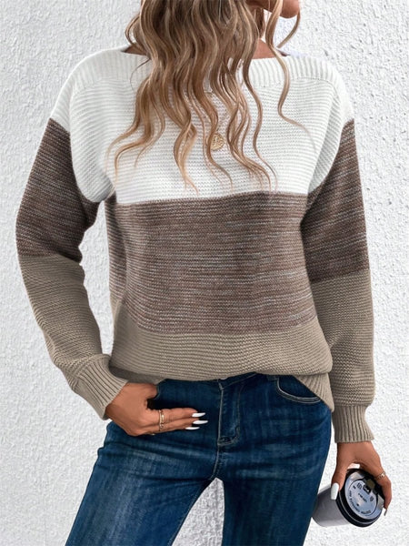 Color Block Drop Shoulder Long Sleeve Sweater - S. M. & Co.