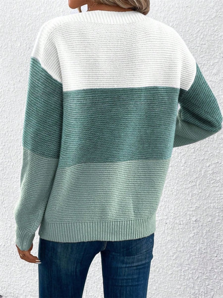 Color Block Drop Shoulder Long Sleeve Sweater - S. M. & Co.