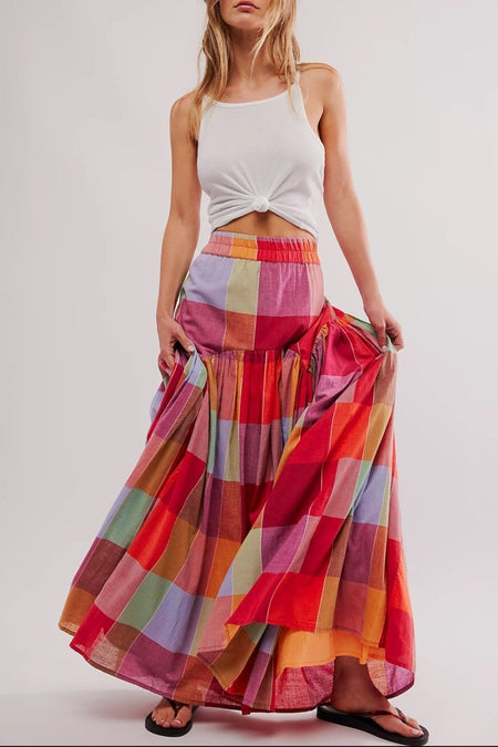 Color Block Elastic Waist Maxi Skirt - S. M. & Co.