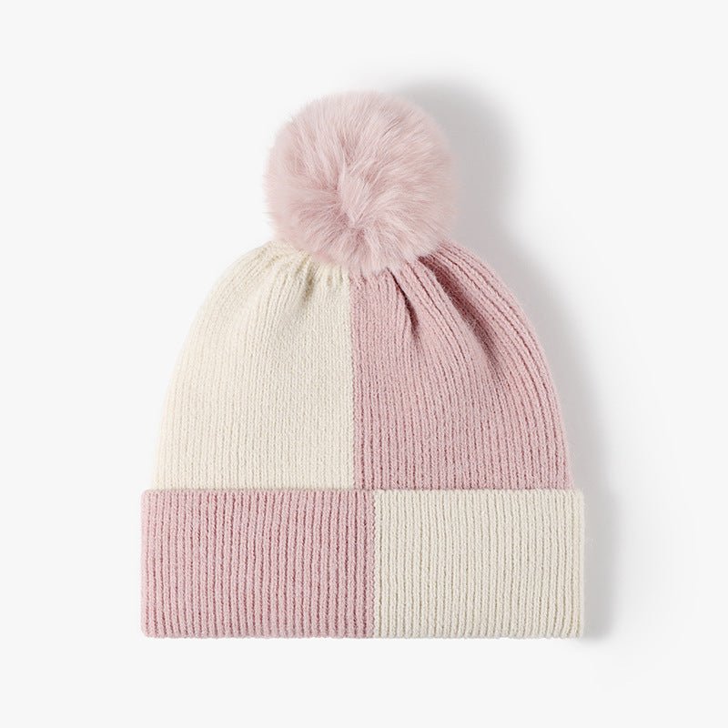 Color Block Knit Hat with Pom - pom - S. M. & Co.