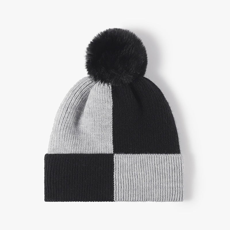 Color Block Knit Hat with Pom - pom - S. M. & Co.